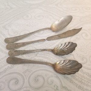Antique Monogrammed M H Initial Brazil Silver Twisted Butter Knife Sugar Spoons